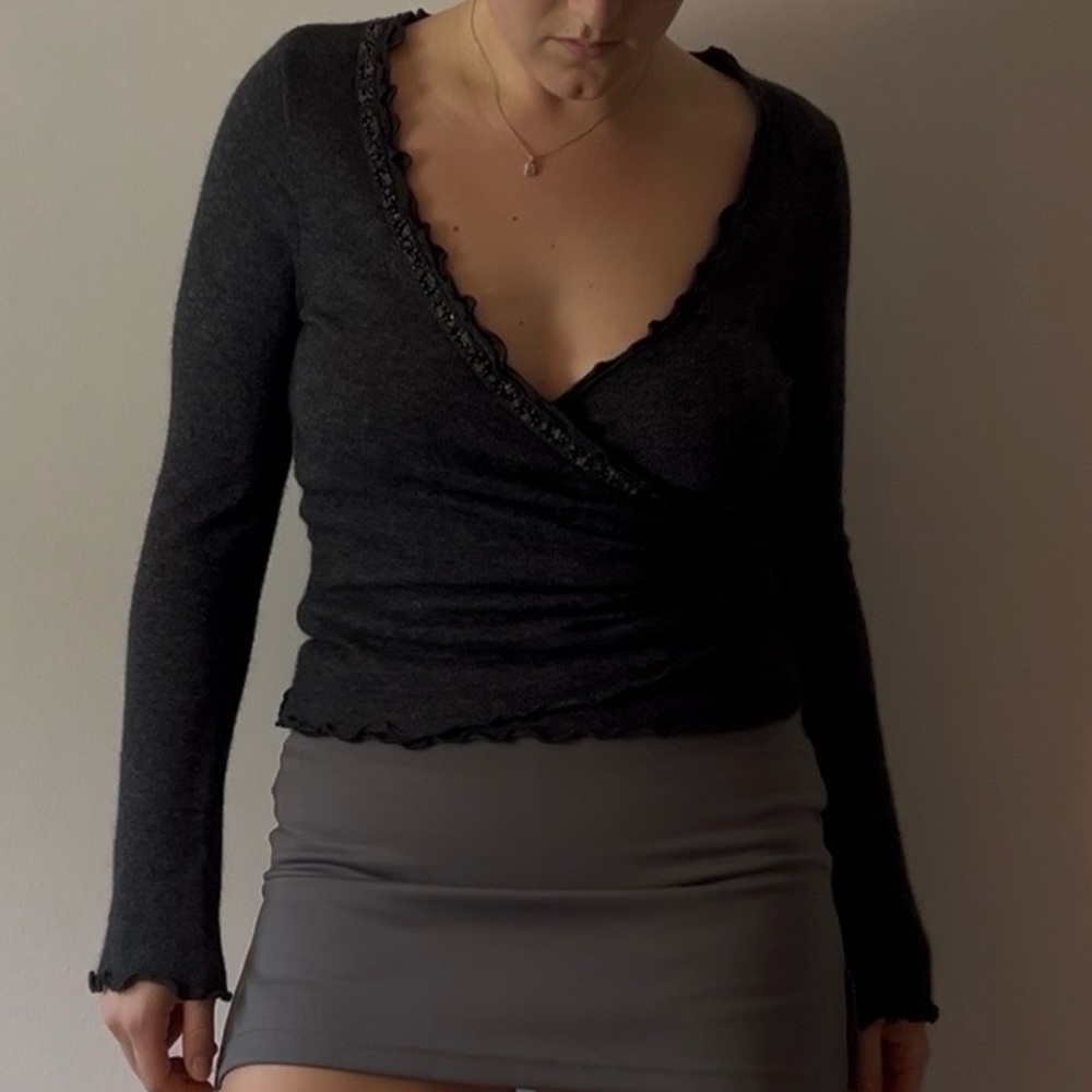 Y2k Esprit Charcoal Gray Angora Knit Sweater